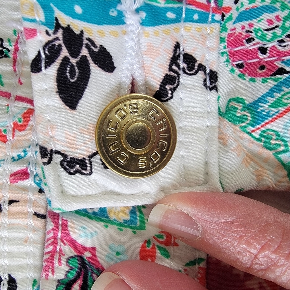 CHICO'S Slim Leg Crop Colorful Paisley Floral Print Flat Front Pants Size 12 - Picture 9 of 16